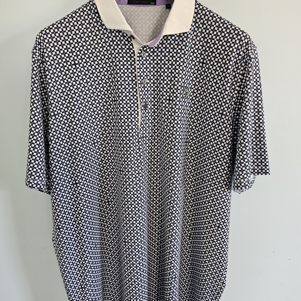 Greyson Navy and White Patterned‎ Performance Polo Shirt Size XXL